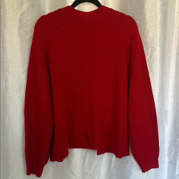 Red Women's Cardigan Sweater with Sparkly Bow - Picture 9 of 10